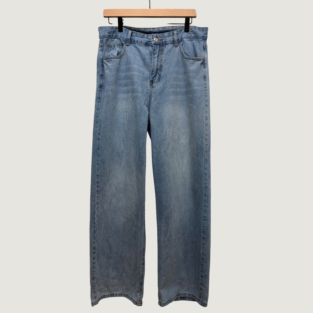 SHEIN High Waisted Wide Leg Jeans Women Light Wash Size XL 12 Relaxed Blue Denim